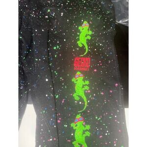 Gecko Hawaii Mens XXL Black Neon Paint Splatter Gecko Logo Sweatpants Joggers